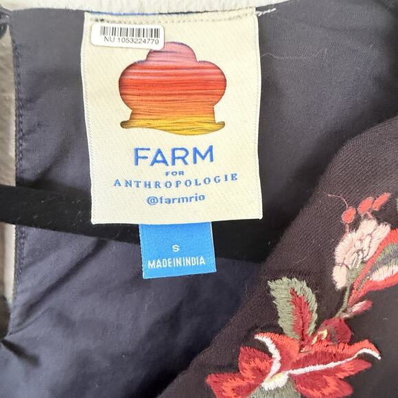 Farm Rio for Anthropologie Black Embroidered Maxi Dress Size S Boho Floral - Picture 5 of 7